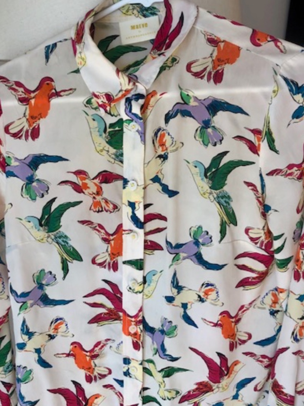 Maeve Anthropologie Colorful Bird Print Button Down Blouse Sz 2